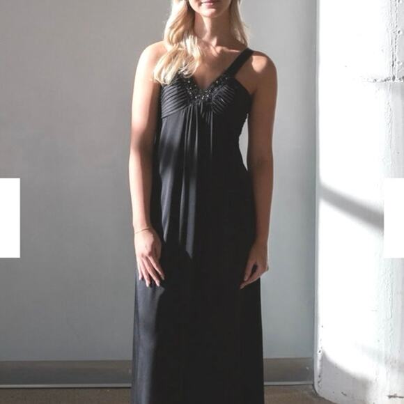 Vintage BCBGmaxazria Black Evening Gown Dress Y2K Satin Beaded Sequin Size 12 - Picture 1 of 12